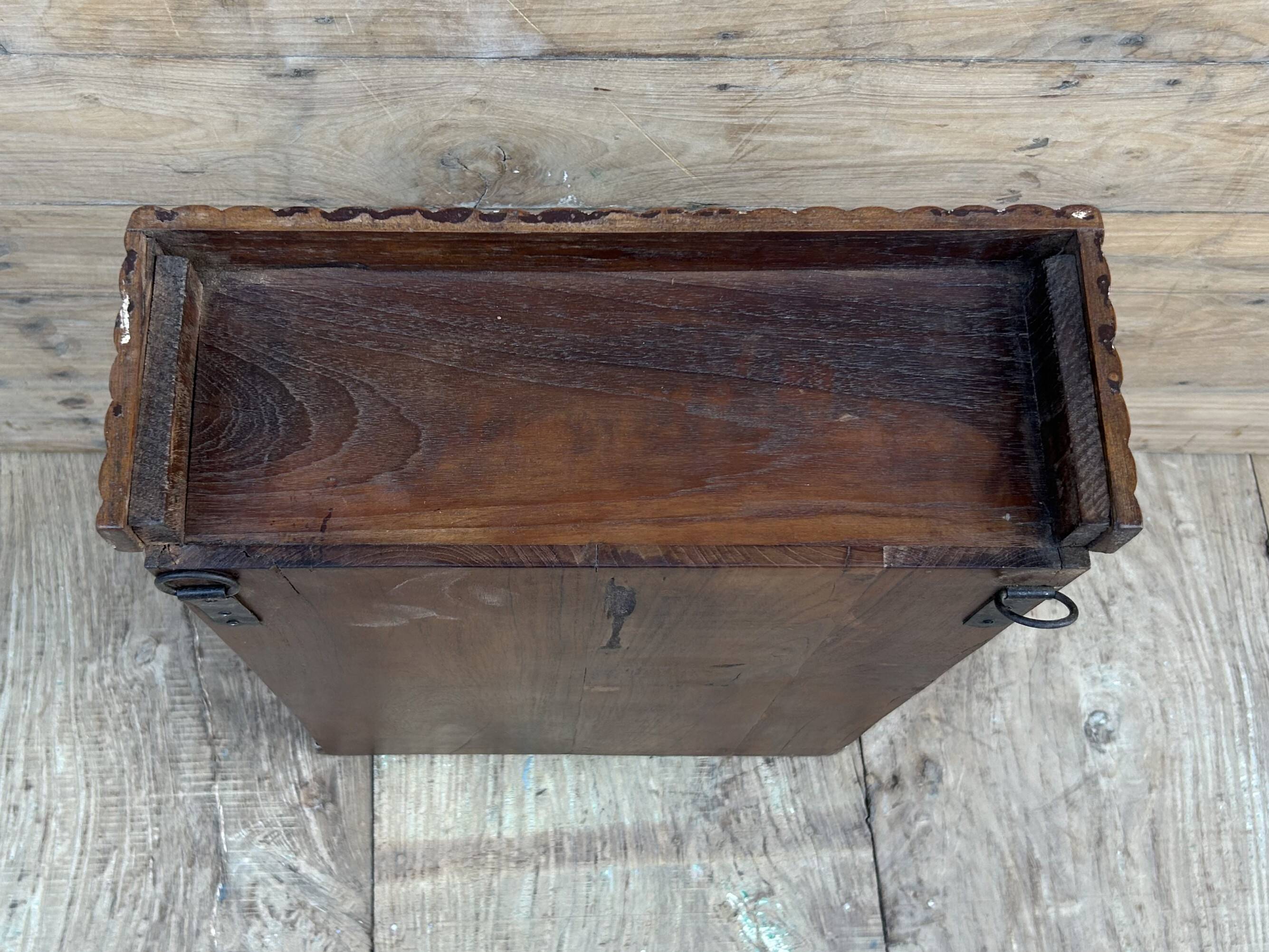 Art Deco wall display cabinet in Burmese teak with original patina.
