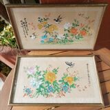 Set of 2 old framed hand-painted canvases signed