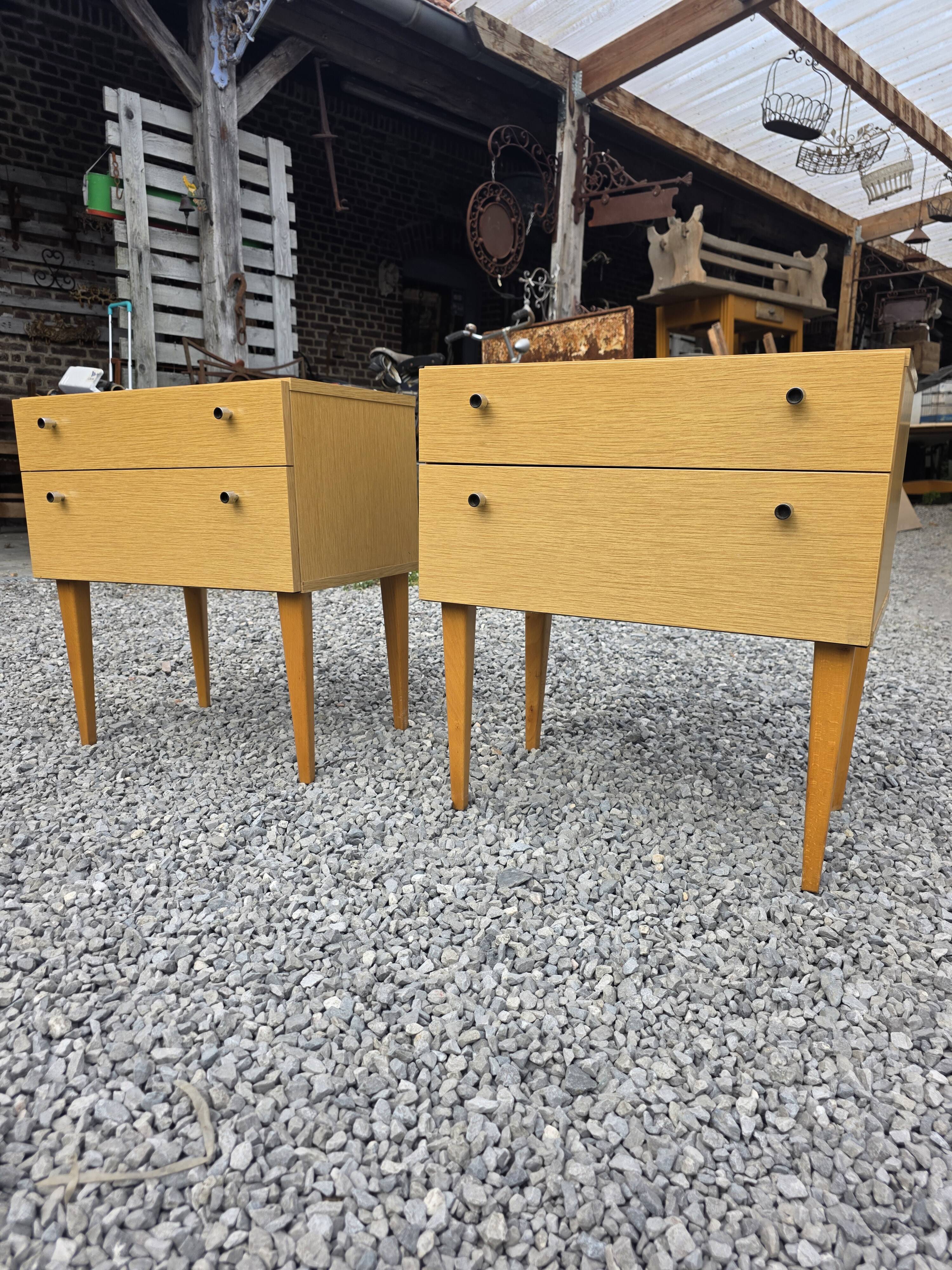 Pair of Scandinavian oak bedside tables from the 1960s.