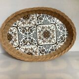 Old oval wicker rattan basket tray