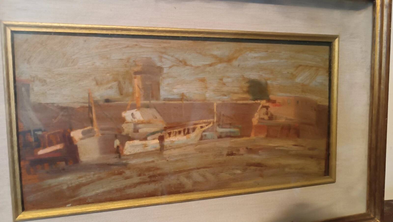 oil painting on panel signed and dated - seascape - harbor