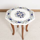 Side table with marble top and inlaid stones