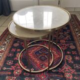 Pull-out table in marble and brass