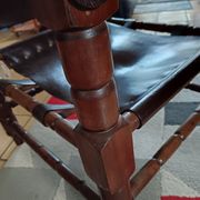 Vintage Iranian armchair wood & leather – Safari style – 60s/70s