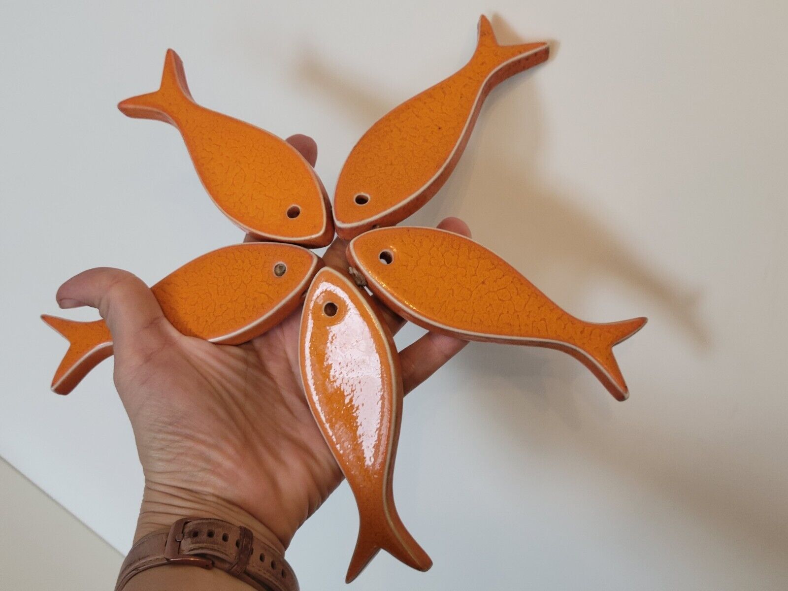 Orange glazed ceramic trifle 5 fish