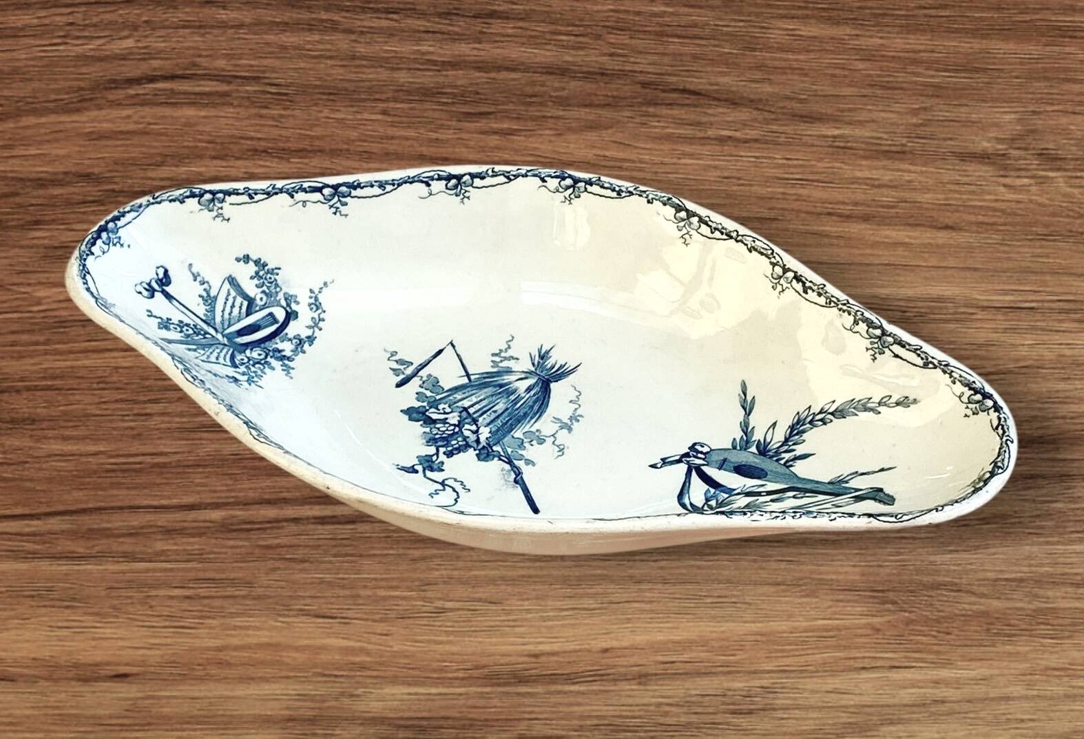 Large K&G Luneville Terre de Fer earthenware dish, Sepia blue country model