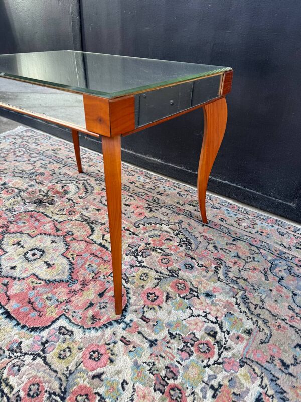 Petite table basse bois miroir années 50