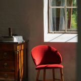 Mid-century toilet chair in oak and red velvet, by a Danish cabinetmaker, 1950s.