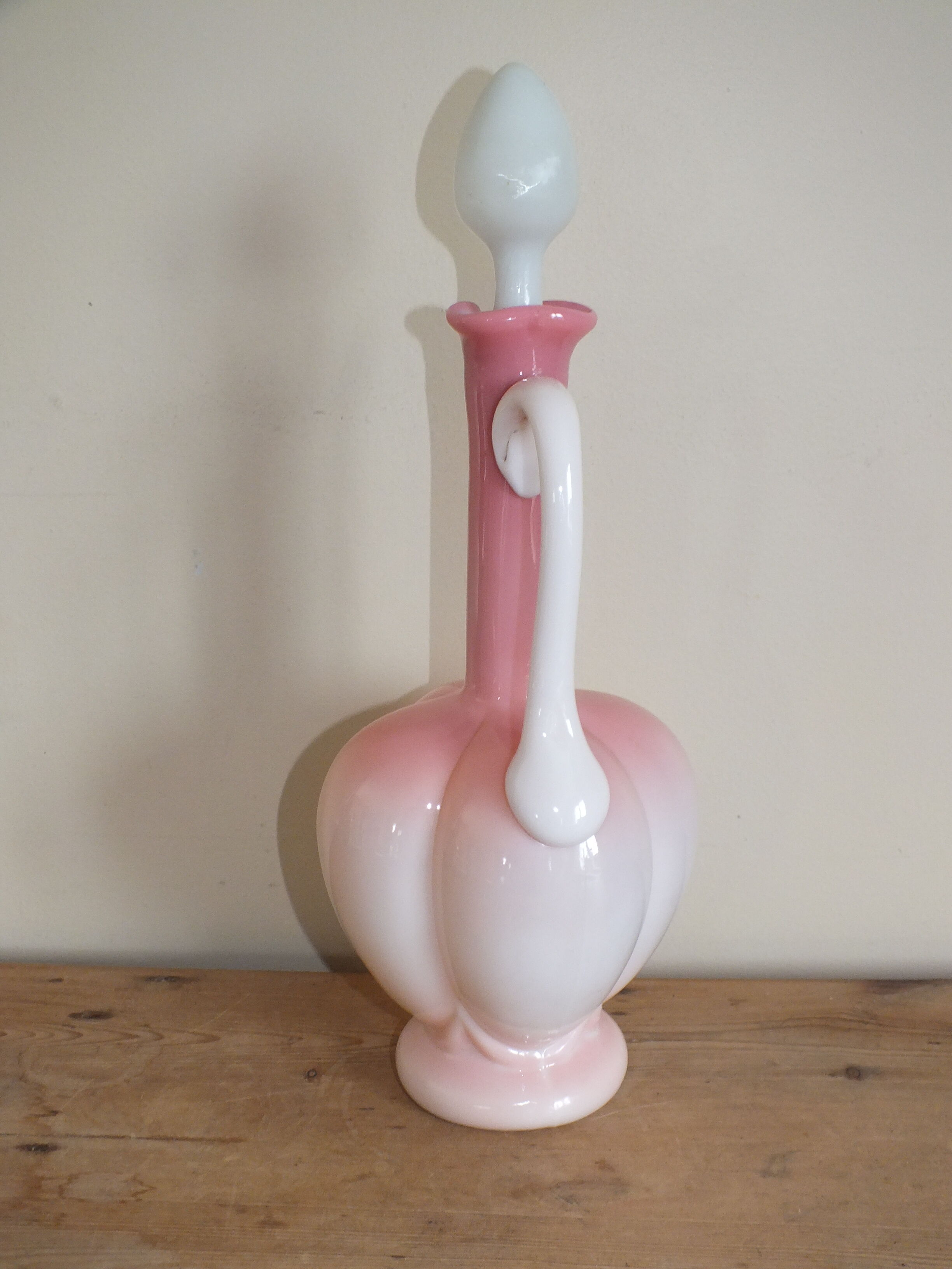 Pink and white opaline ewer