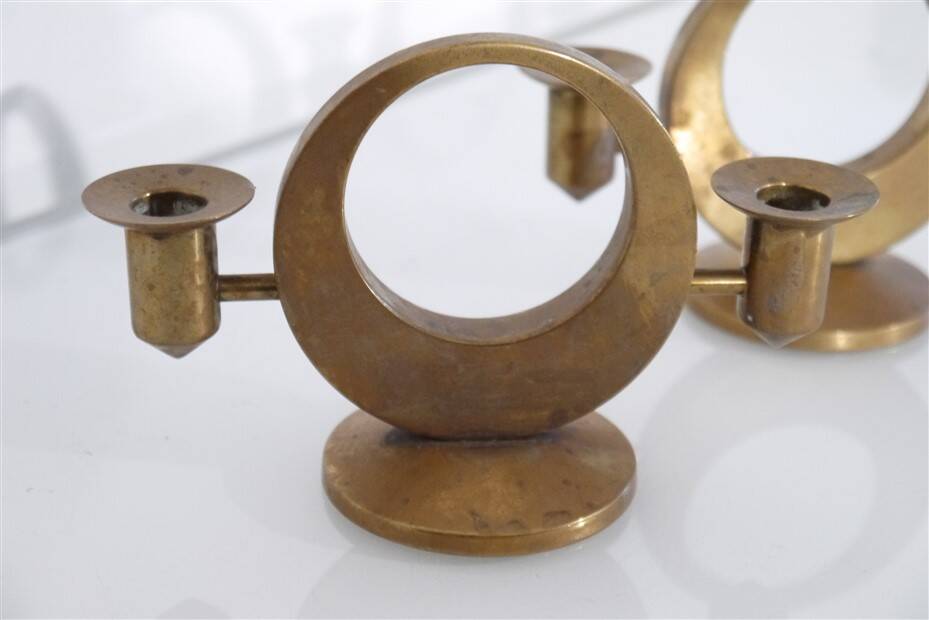 Pair of brass candlesticks by Arthur Pe for Kolback