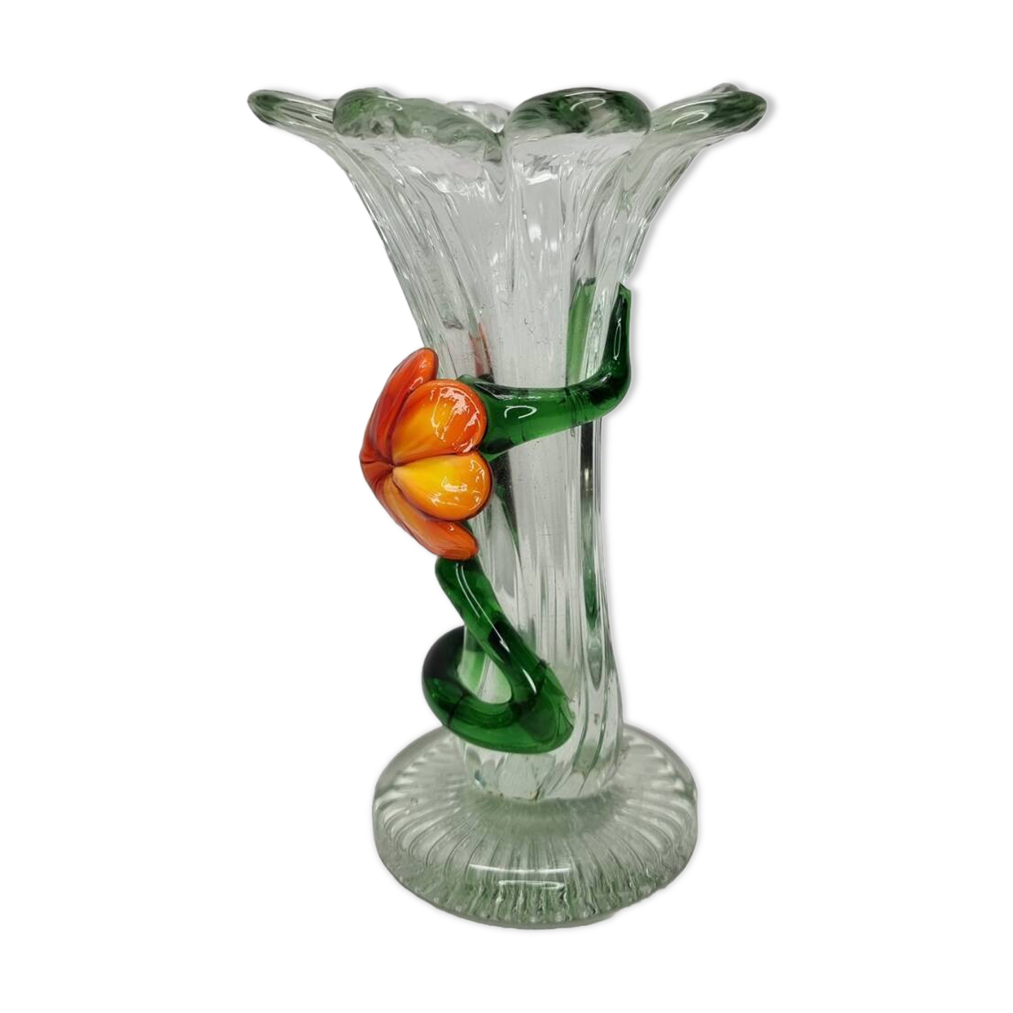 Vase en verre vintage avec fleurs, années 1960/70