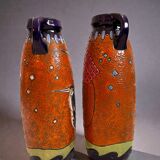 Pair of Art Deco Amphora Vases – Bohemia 1920s – Birds – 38 cm