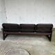 Sofa wood and black leather 60s
