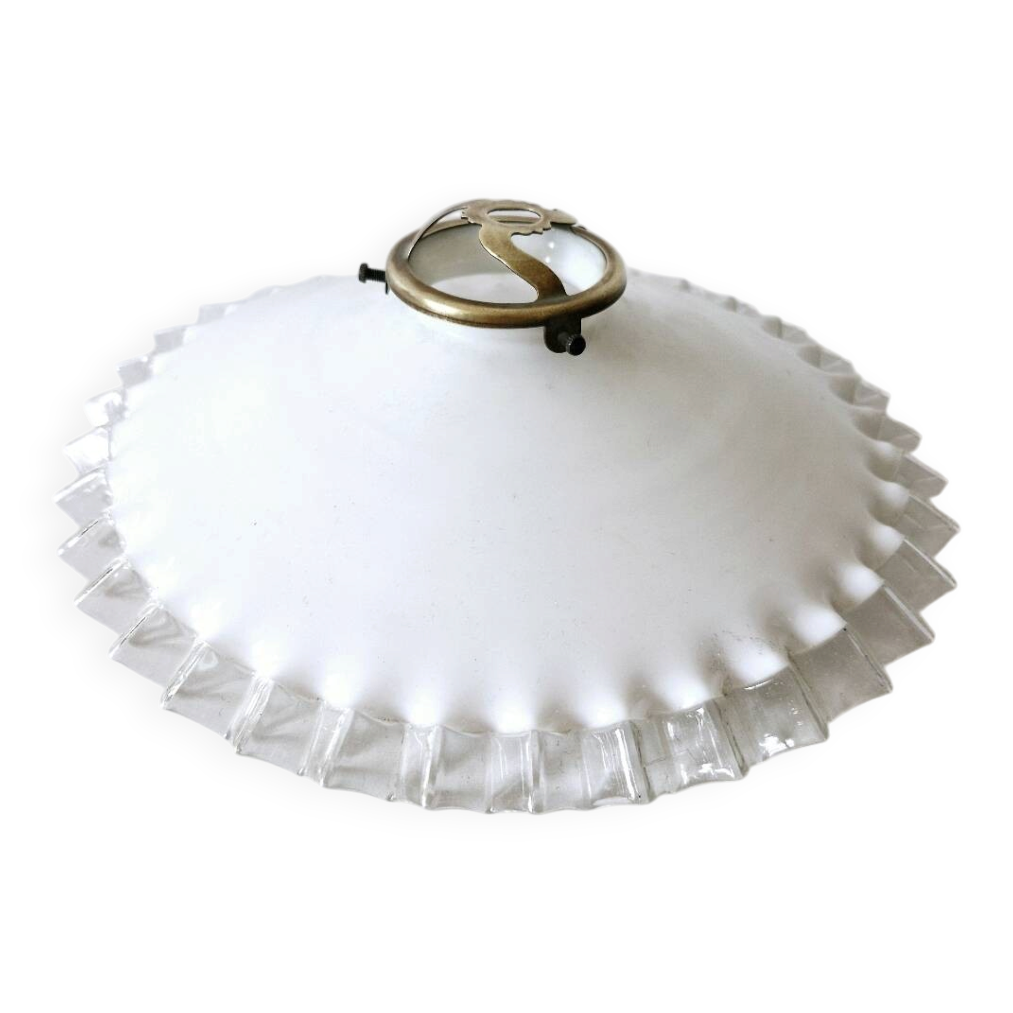 Suspension opaline laiton années 30 dentelle blanche