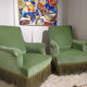 Pair of toad armchairs in green velvet