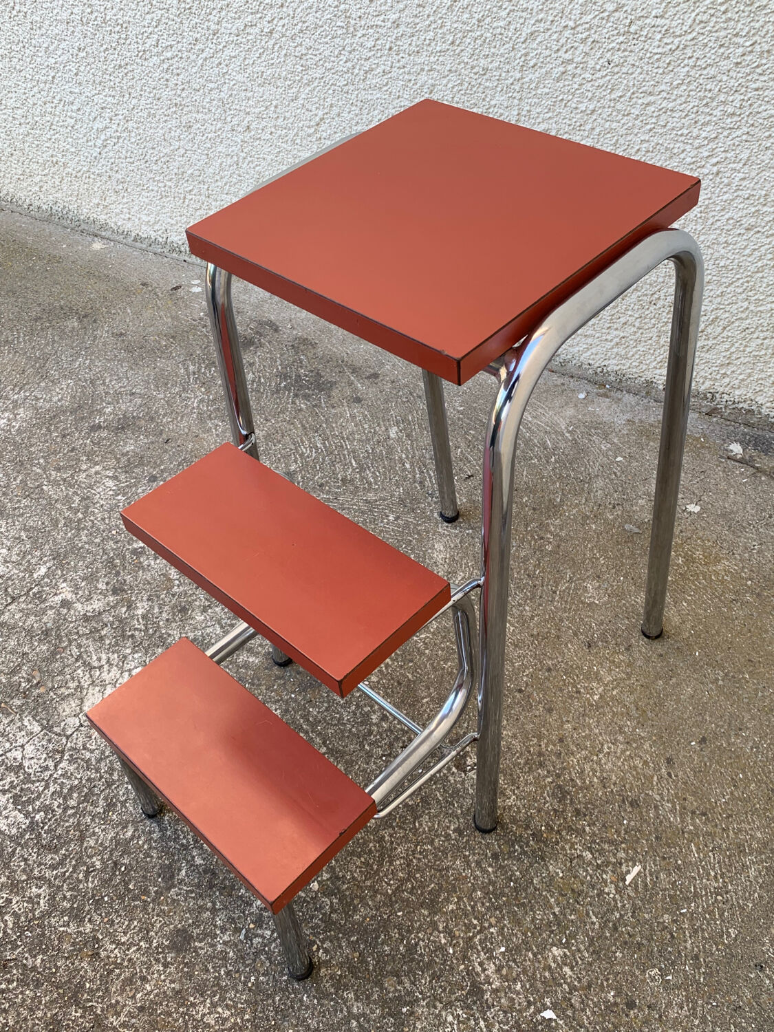 Red Formica stepladder stool 1970