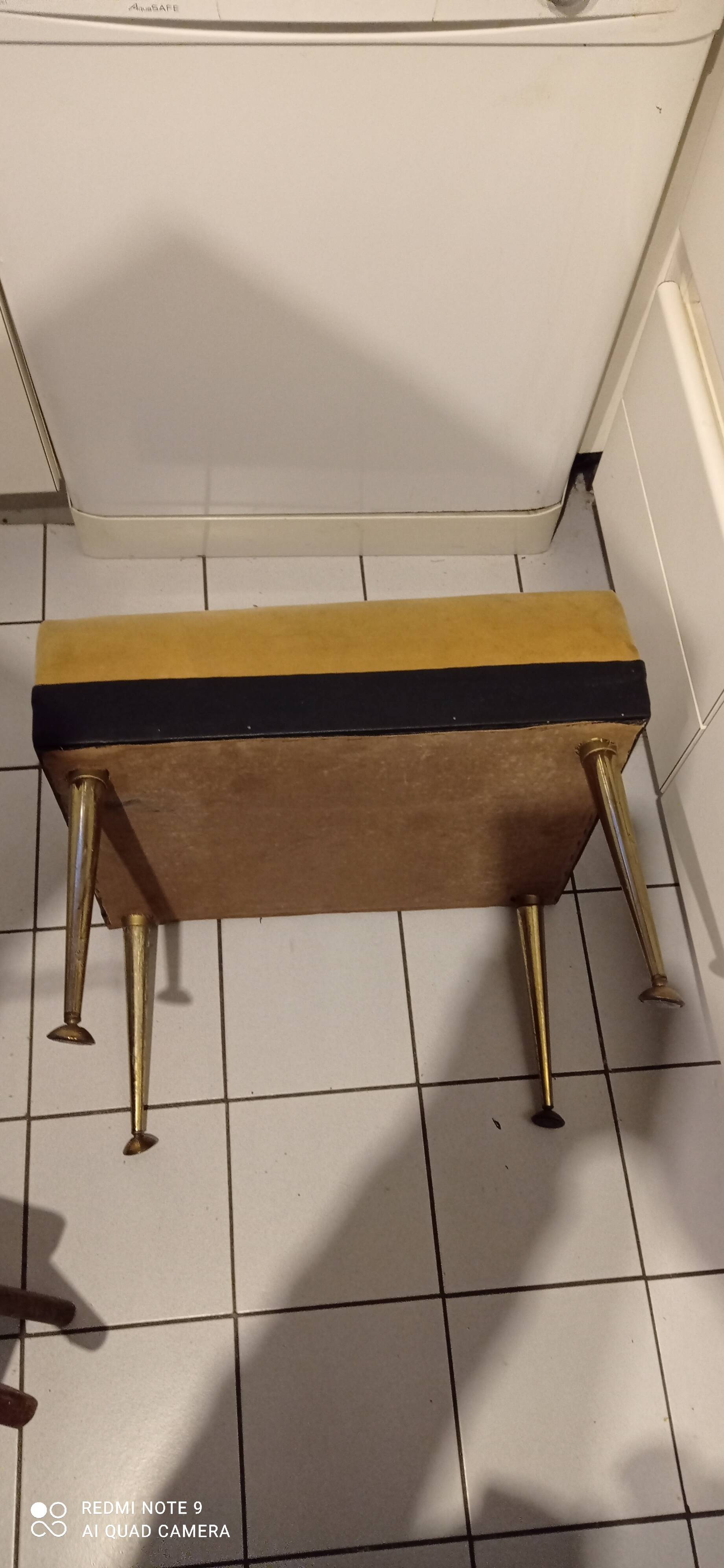 old footrest/pouf 4 brass compass legs 60s