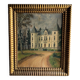 Oil on cardboard representing a property in the early 20th century, gilded frame