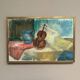 Oil on canvas “Still life with guitar” by Helerie 70, vintage & framed 62x42cm