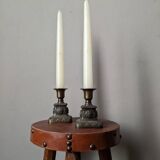 Pair of antique bronze candlesticks, bohemian country decor