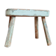 Tabouret de ferme en bois patine bleu vert