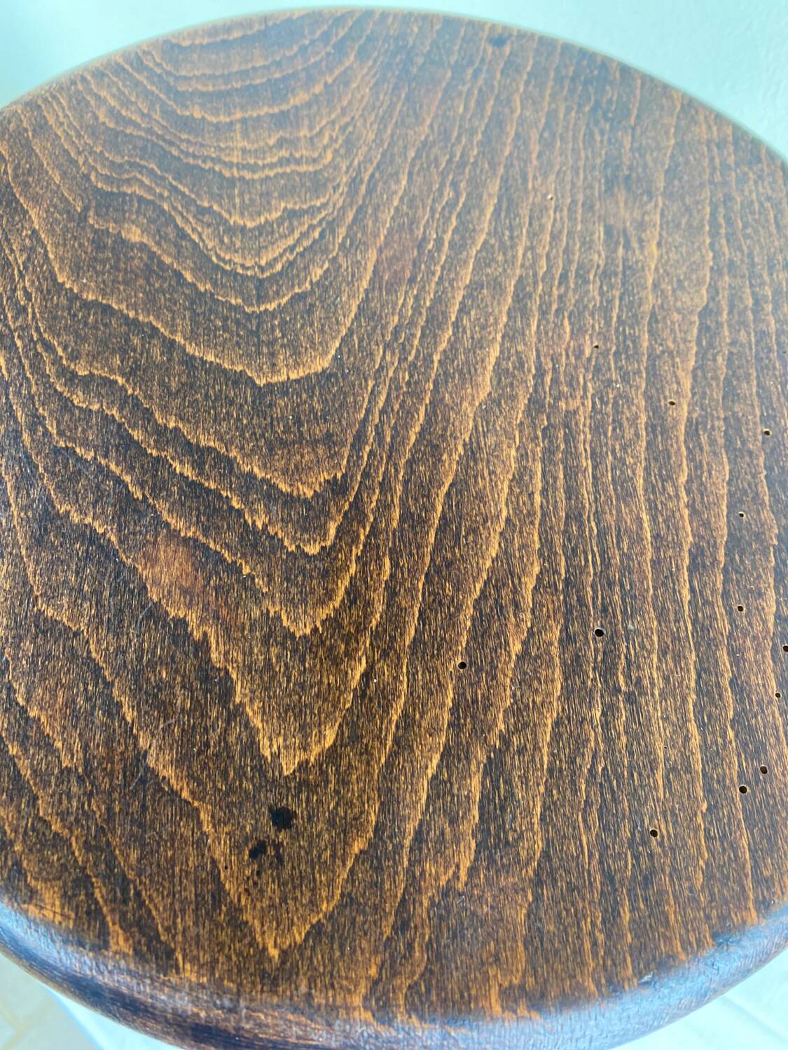 Signed turned wood tripod stool