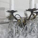 Paire d’appliques 3 lumières bronze et cristal