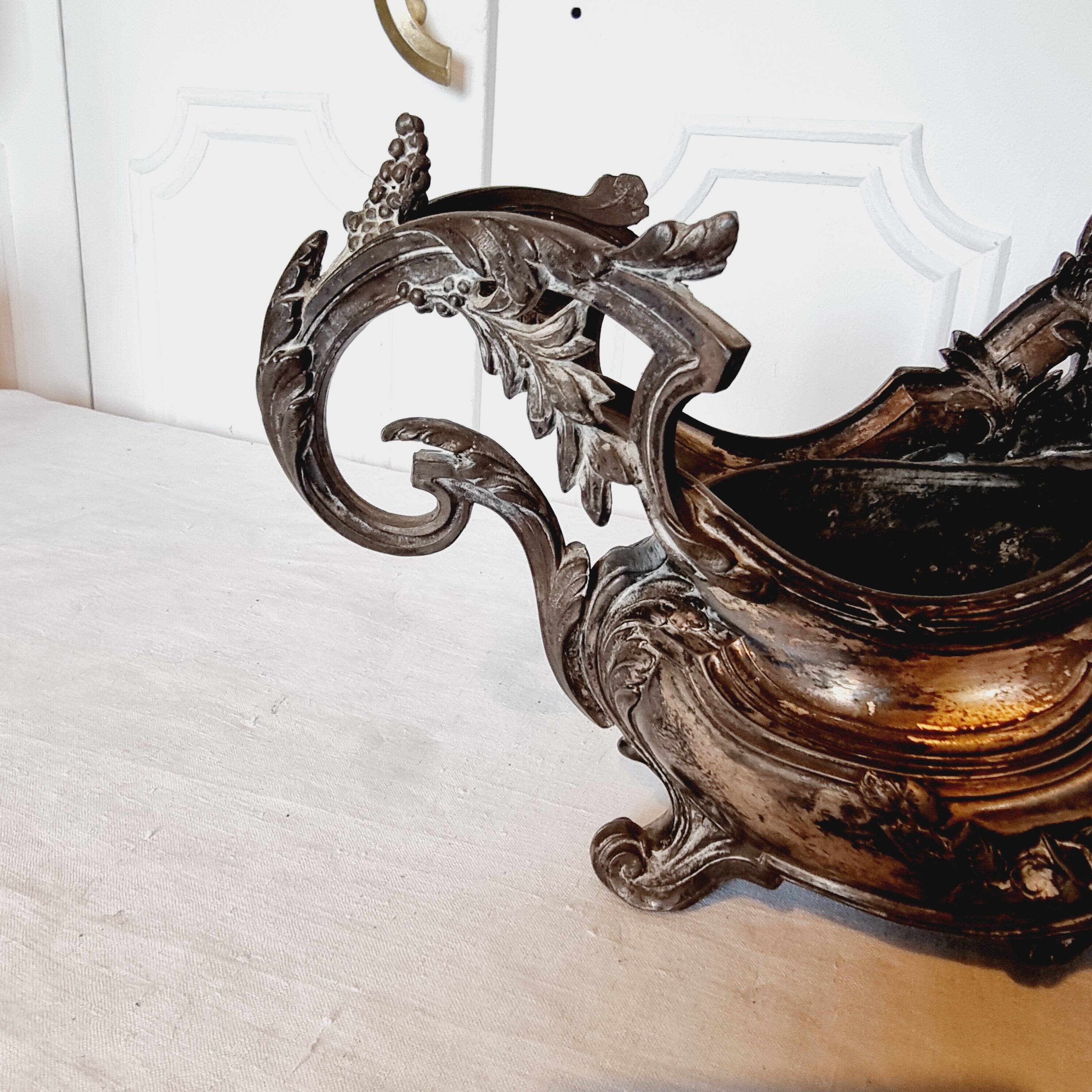 Late 19th century plated bronze planter, Louis XV style rocaille decoration