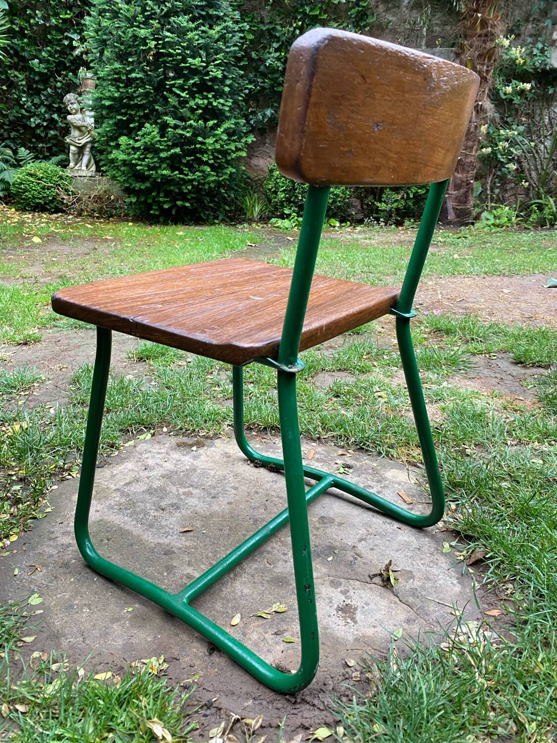 Green lacquered metal children's school chair circa 1950