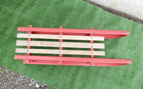 Luge vintage biplace traîneau bois de chêne 1930's 106 cm