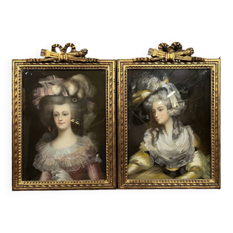 Paire de tableaux au pastel de style Louis XVI vers 1850-1880