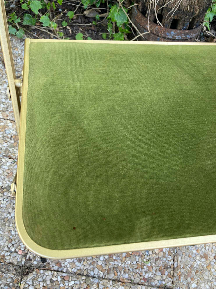 Set of 4 vintage folding armchairs in green velvet