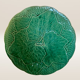 Set of 6 green earthenware dessert plates, vine leaf pattern.