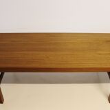 Table basse en teck avec feuille d'extension noire, design danois, années 1960.