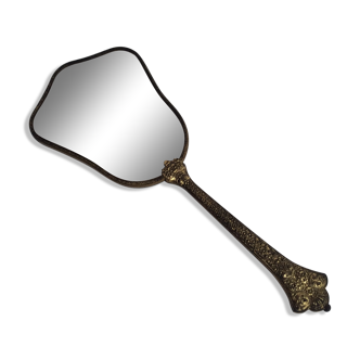 Ancien miroir à main en bronze ciselé Art déco