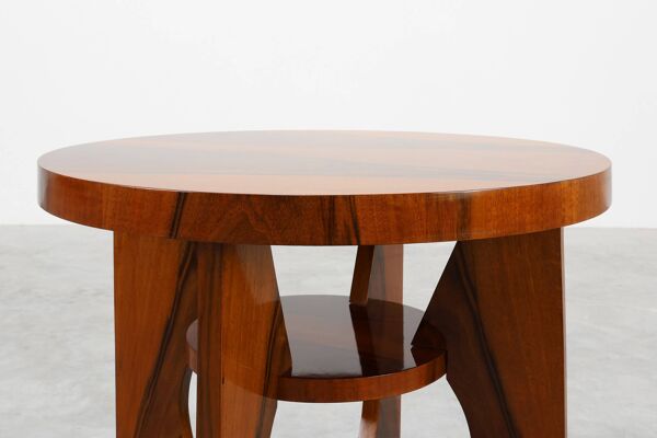 Table d'appoint, table basse ronde Art Déco en bois, France années 1920