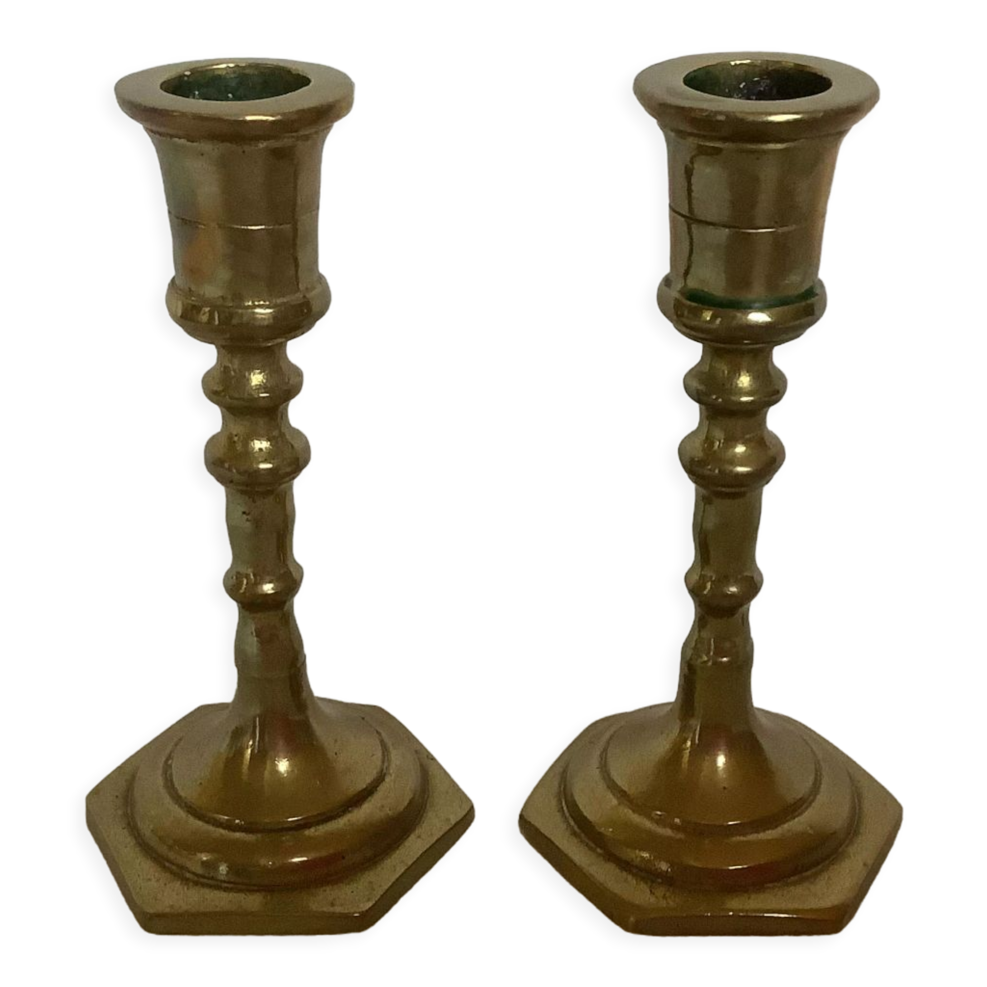 Pair of mini brass candle holders