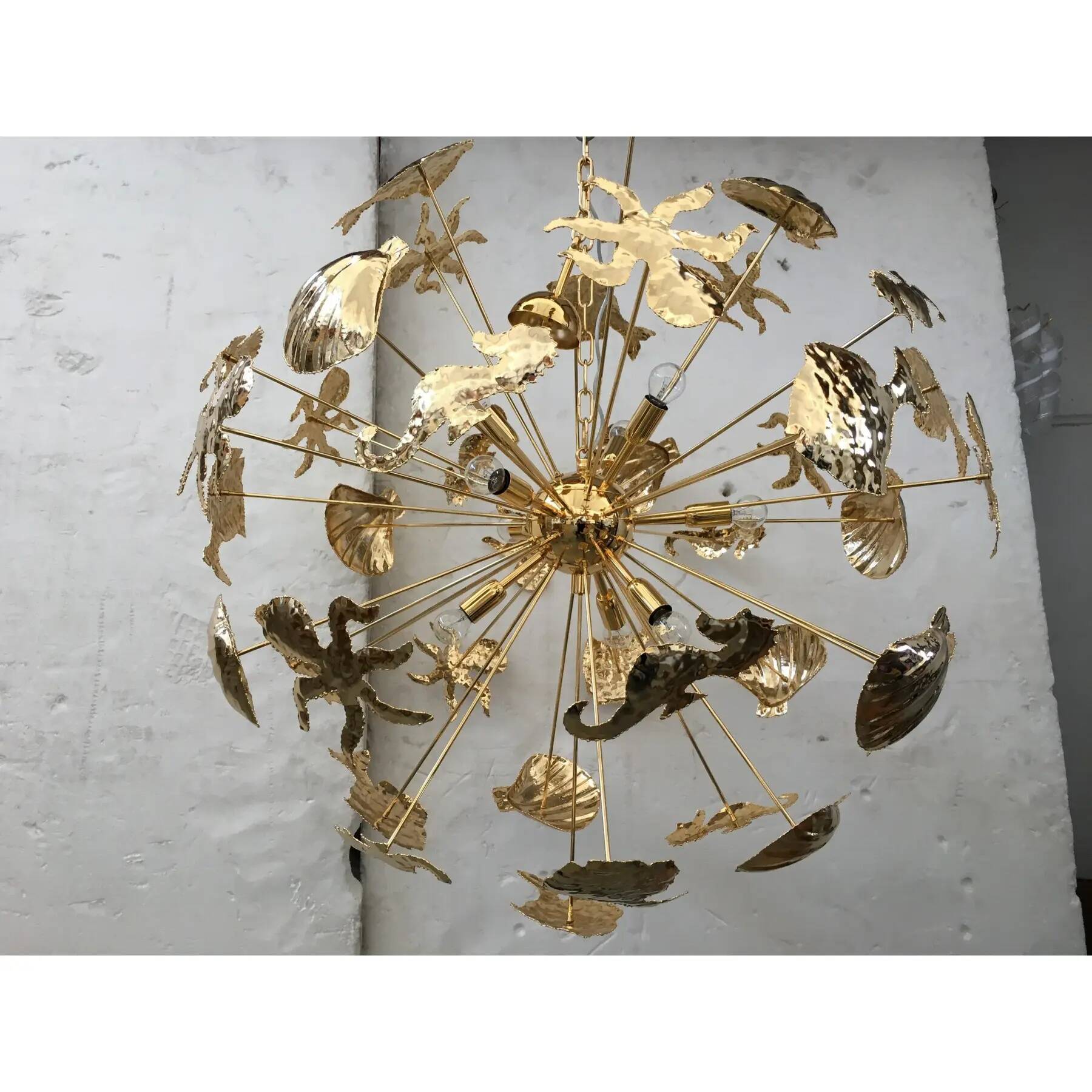 Mid-Century Sputnik Chandelier with Brass and Gold Metal Frame