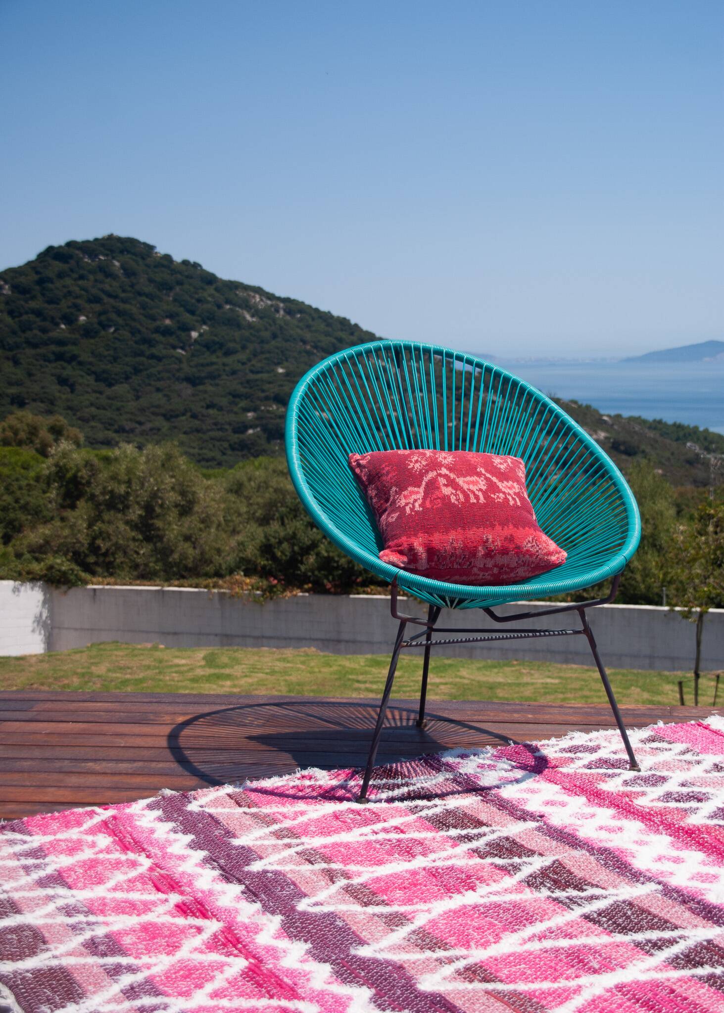 Recycled cotton handmade rug - Pink and white - Reversible