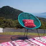 Recycled cotton handmade rug - Pink and white - Reversible