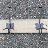 Solid wood and steel coat rack with 5 hooks