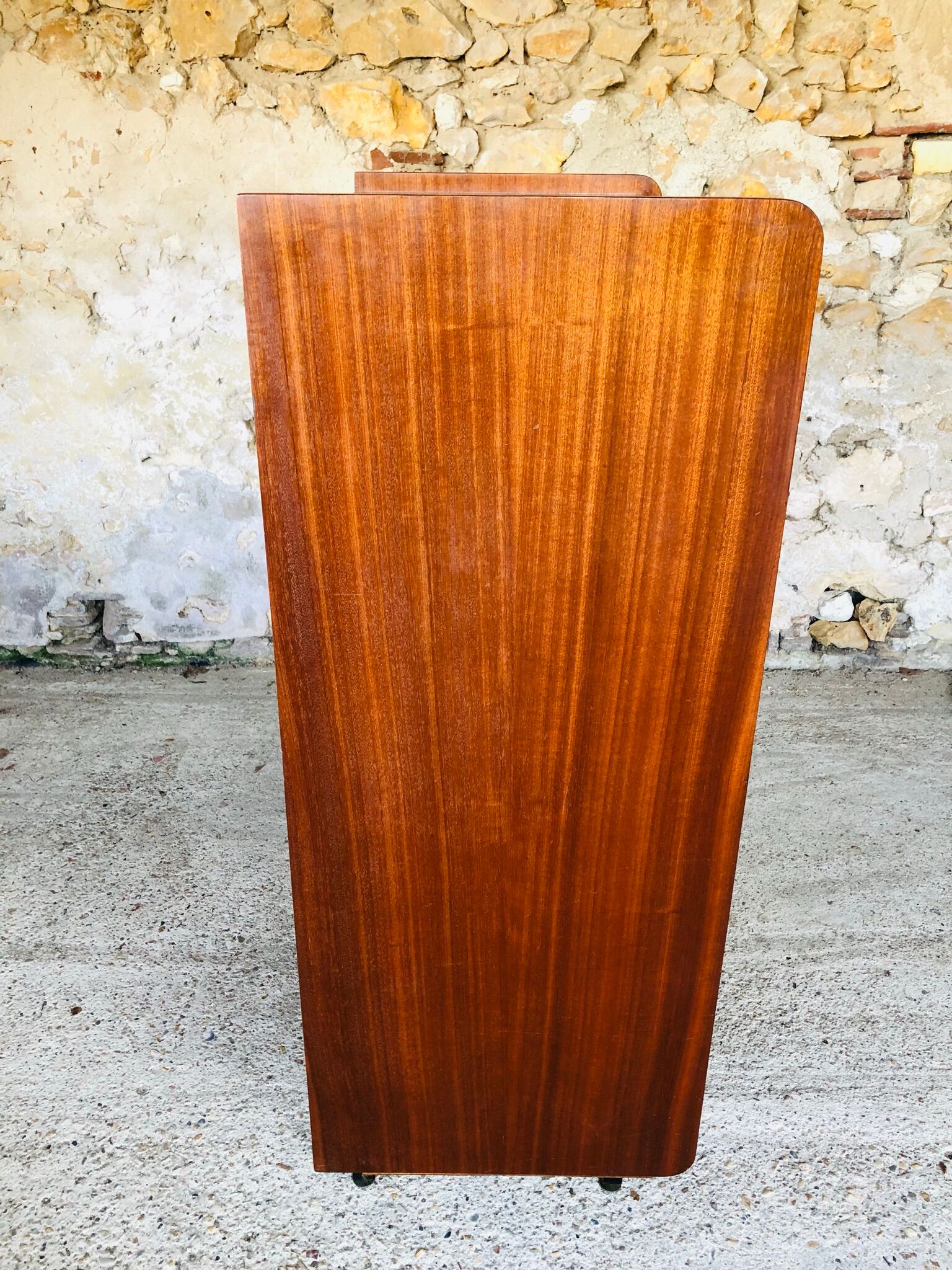Storage cabinet with double compartment, metal feet circa 60's