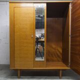 1970 Scandinavian wardrobe with shelves and mirror, 21x126, 2 doors.