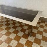 Rectangular coffee table in chrome steel and smoked glass from the 70s