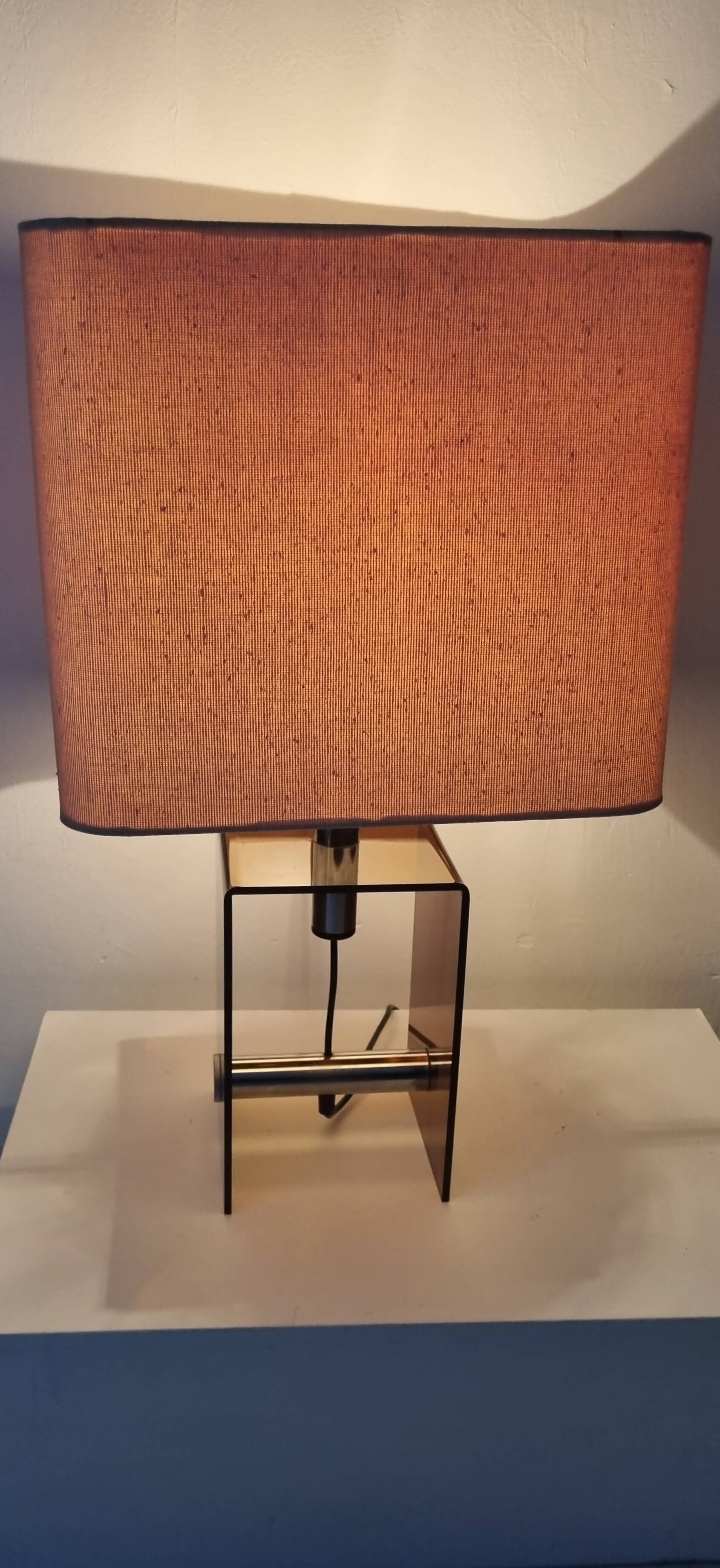 Mid-century smokey brown acrylic glass and chrome table lamp, 1970s