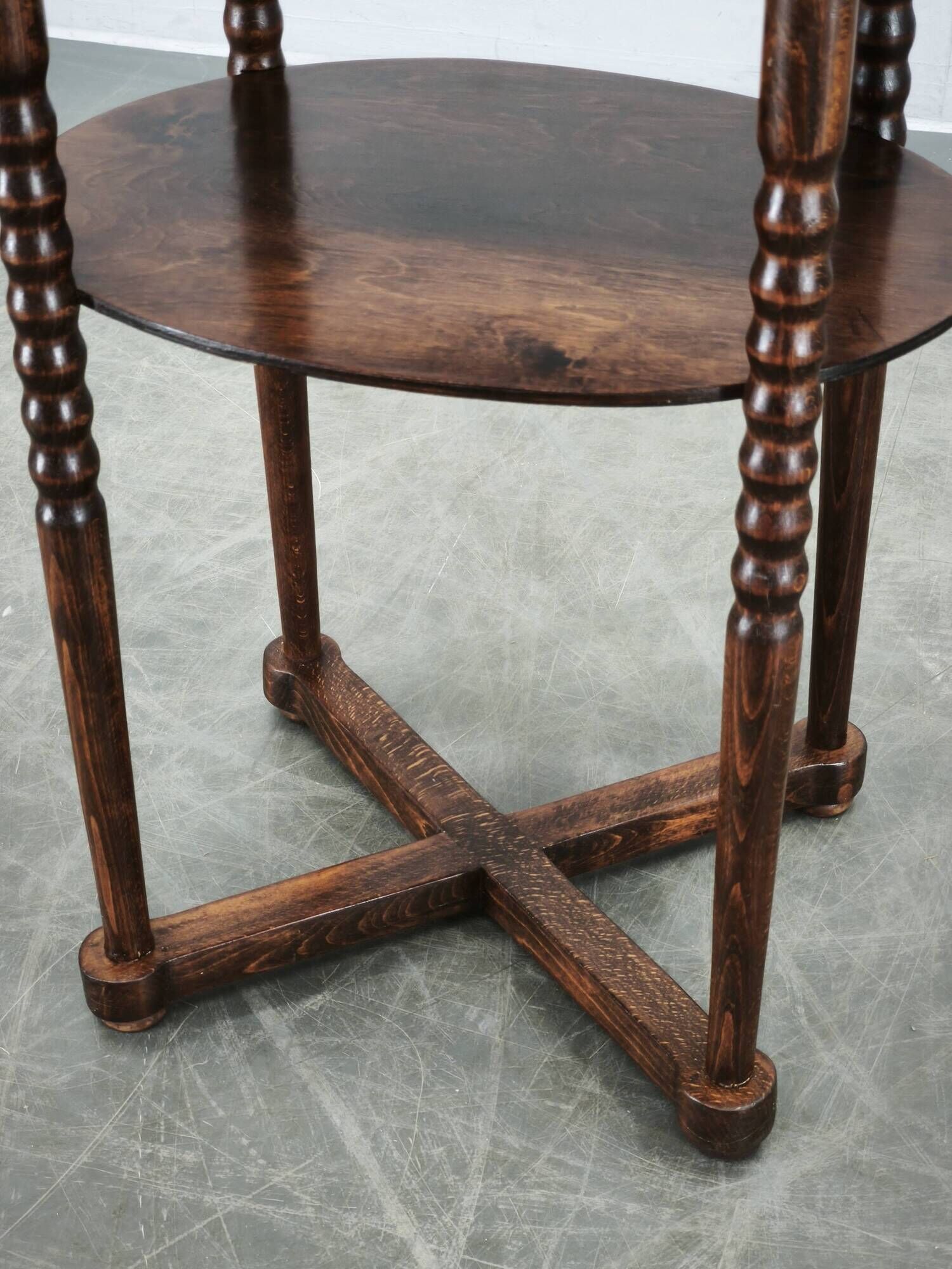 1920s Czech Art Deco Oval Beech Side Table with Lower Shelf