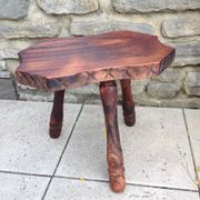 Vintage brutalist wooden tripod stool from the 60s and 70s