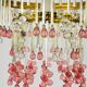 Chandelier pampilles, white and pink drops in clusters.