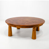 Round parquet coffee table with conical legs, spain