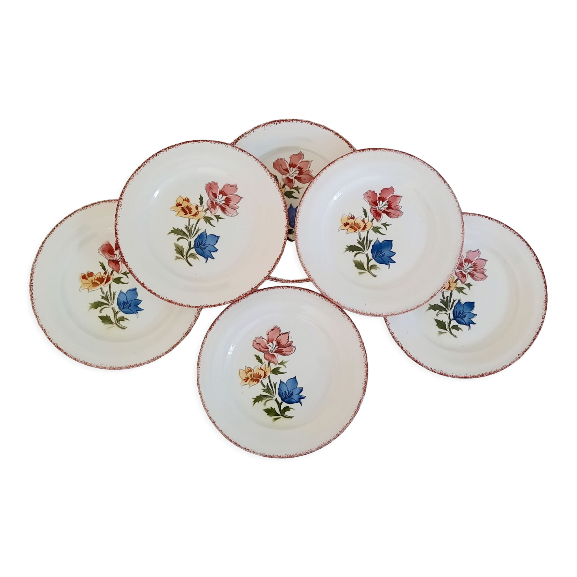 Flat faience plates from Saint-Amand Ceranord vintage maïté model